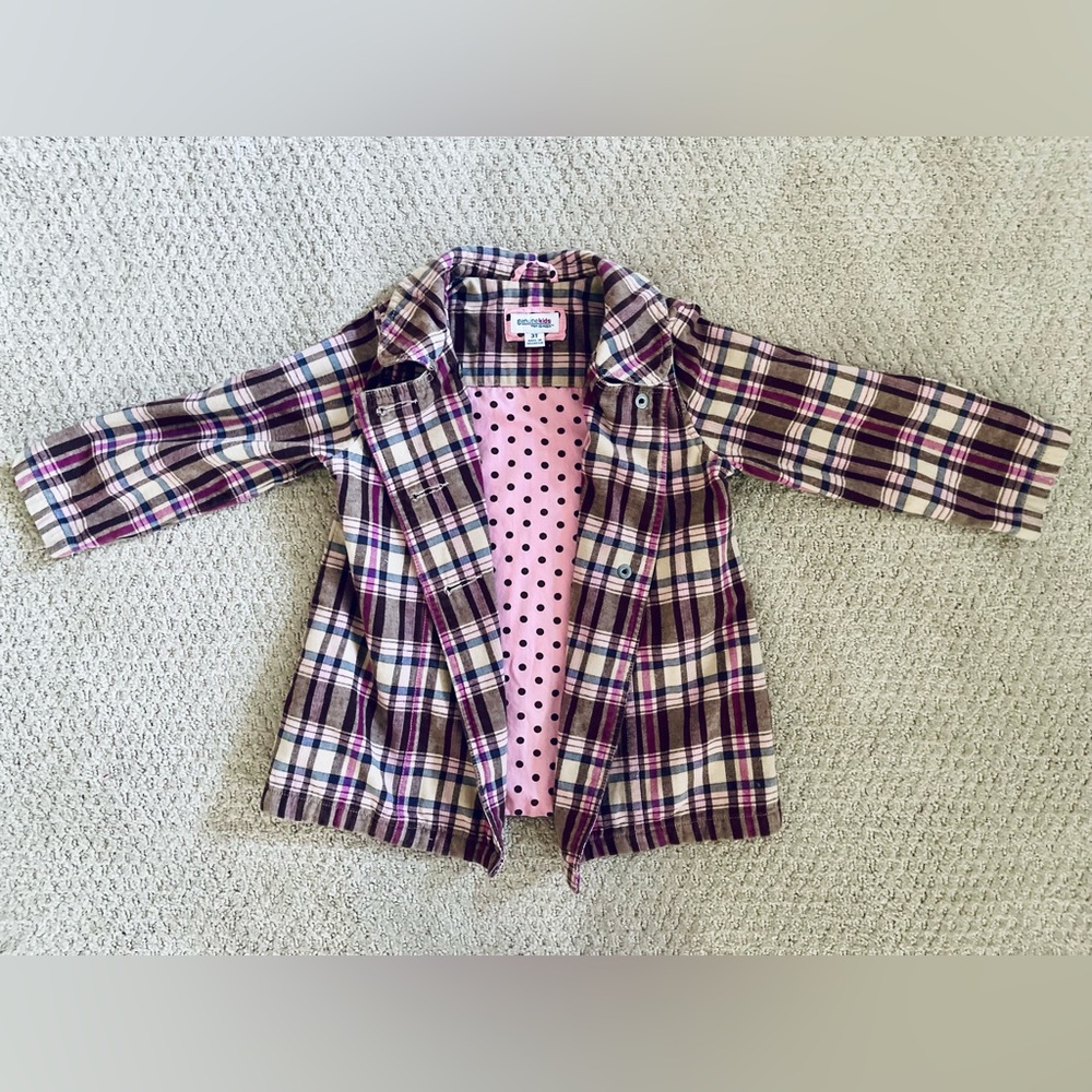 OshKosh B'gosh Plaid Pea Coat with Pink Lining